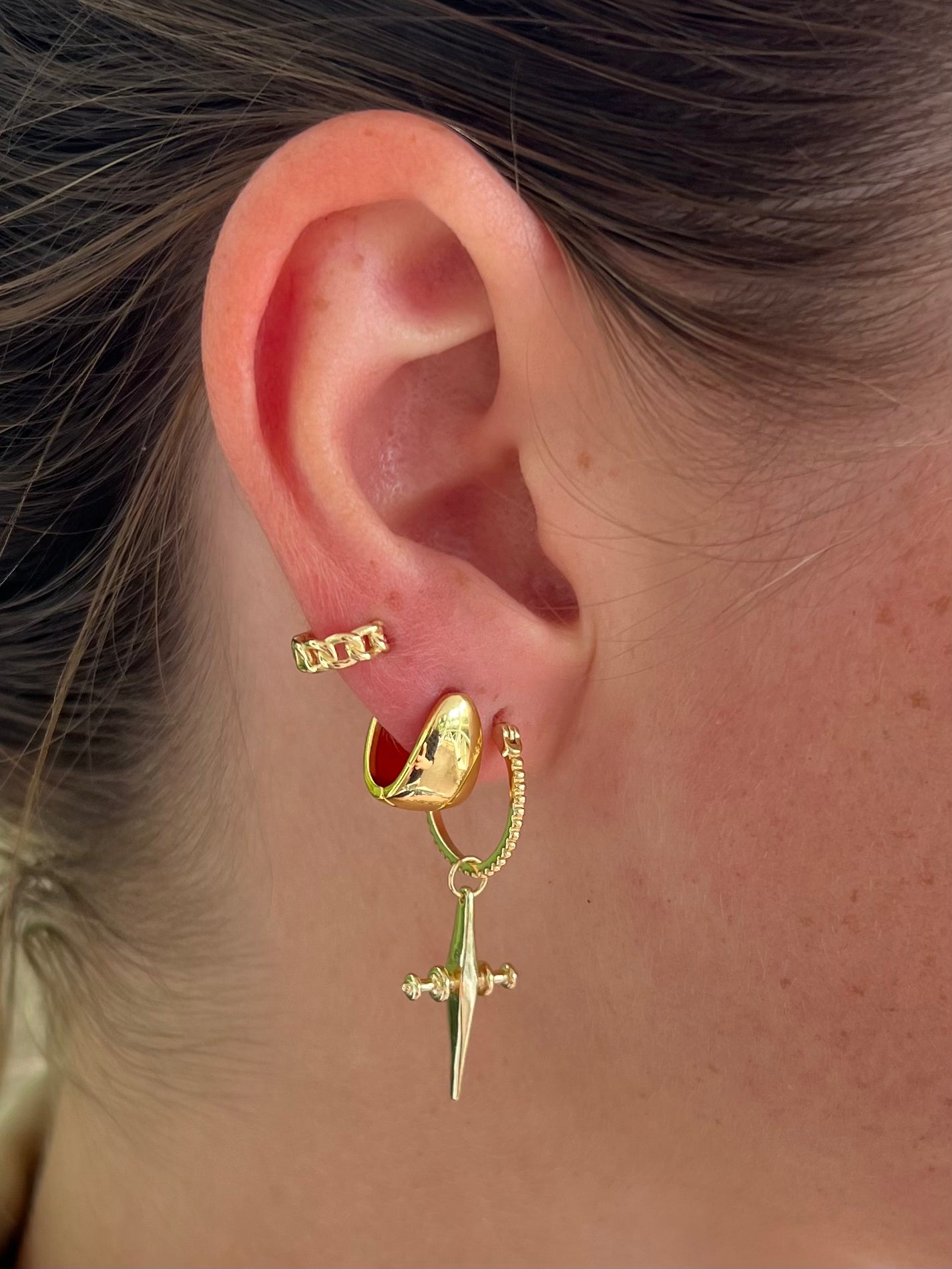 Saint Drop Cross Hoops in GOLD