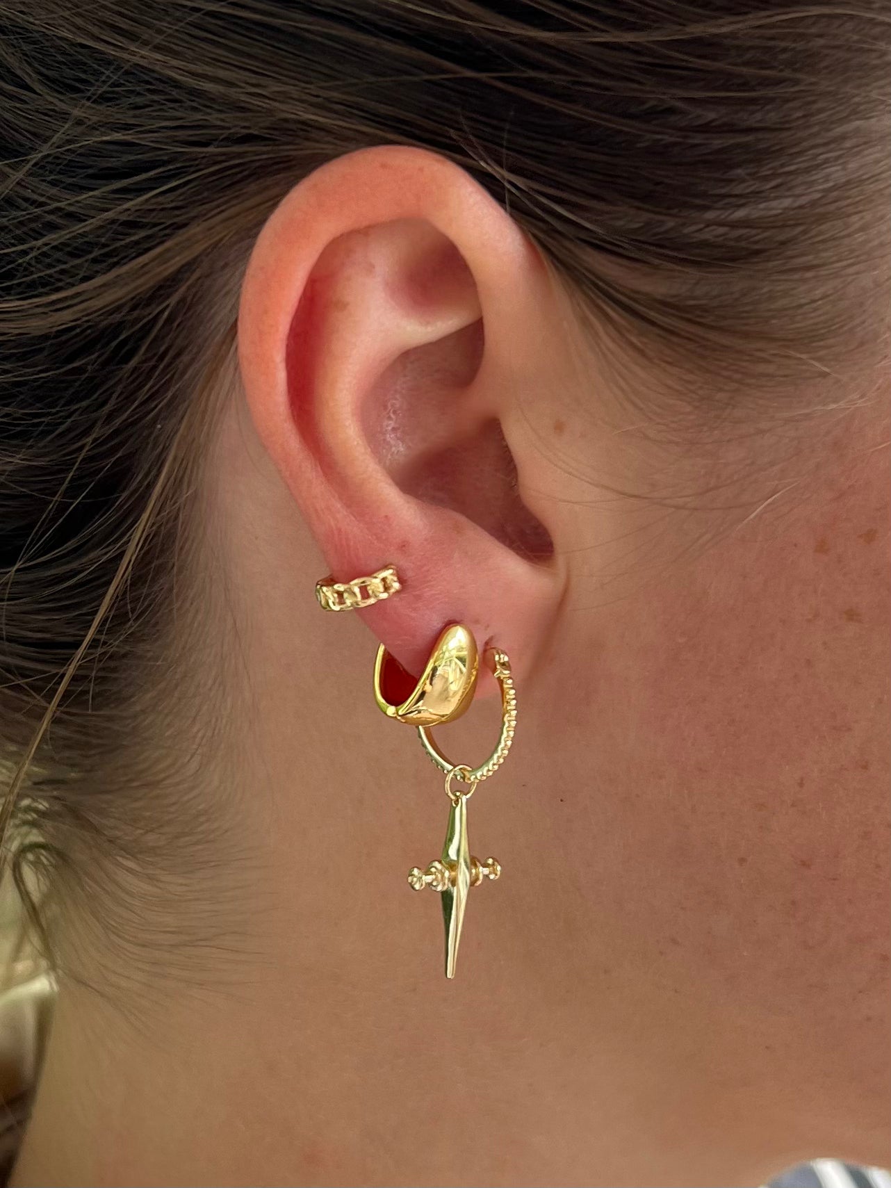 Saint Drop Cross Hoops in GOLD