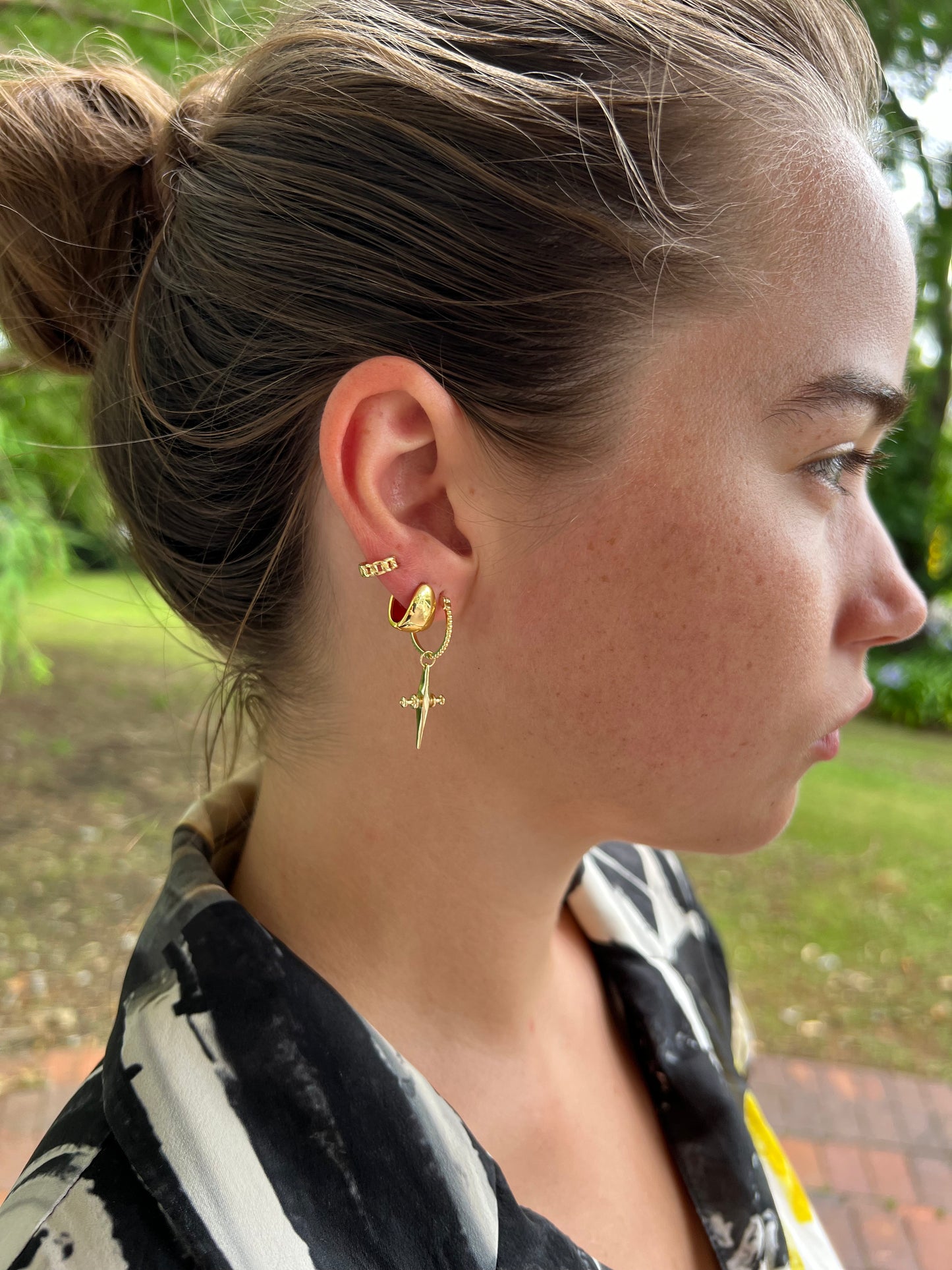 Saint Drop Cross Hoops in GOLD