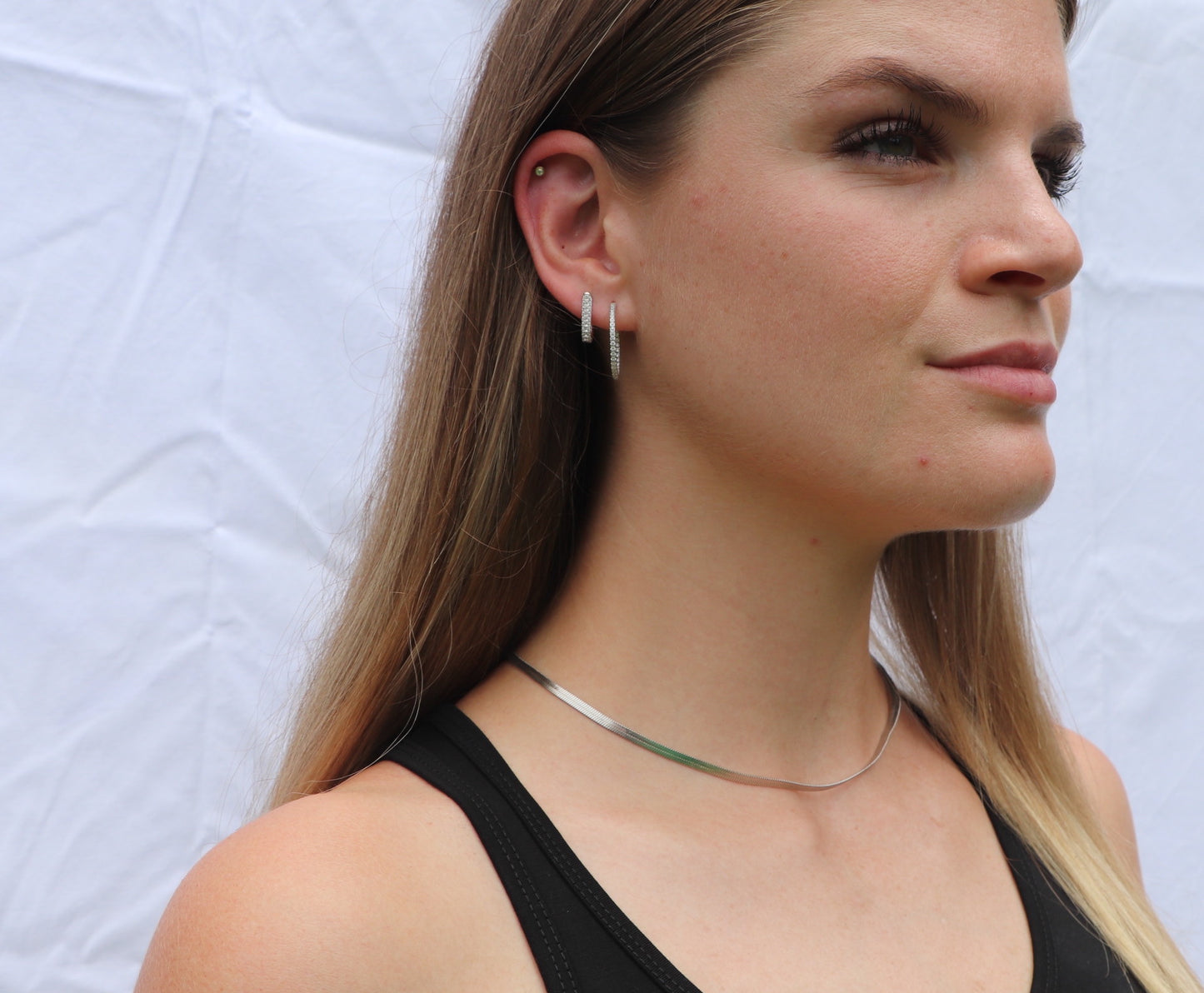 Sophia Pave Hoops in SILVER