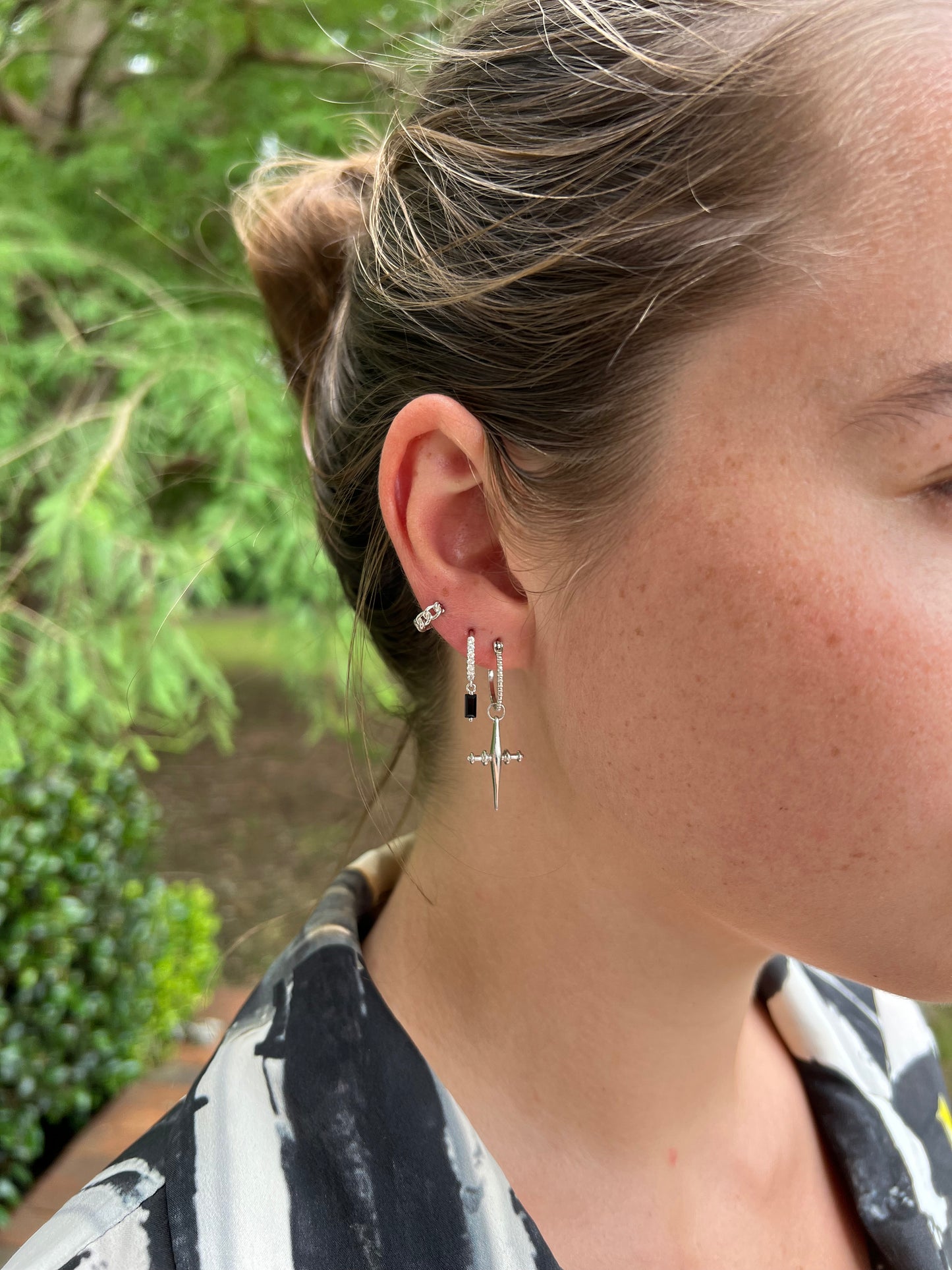 Saint Drop Cross Hoops in SILVER