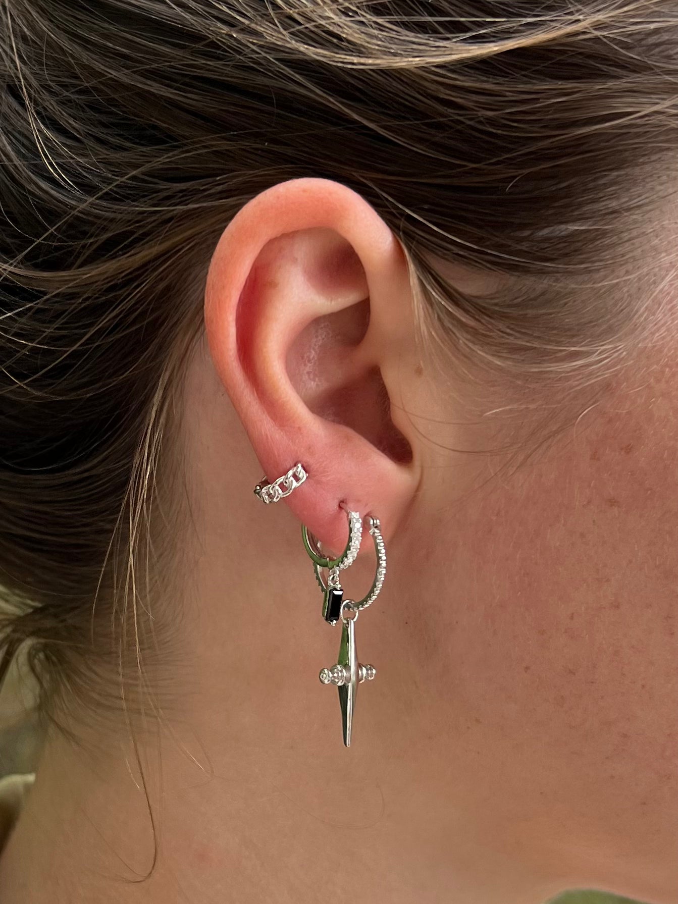 Saint Drop Cross Hoops in SILVER